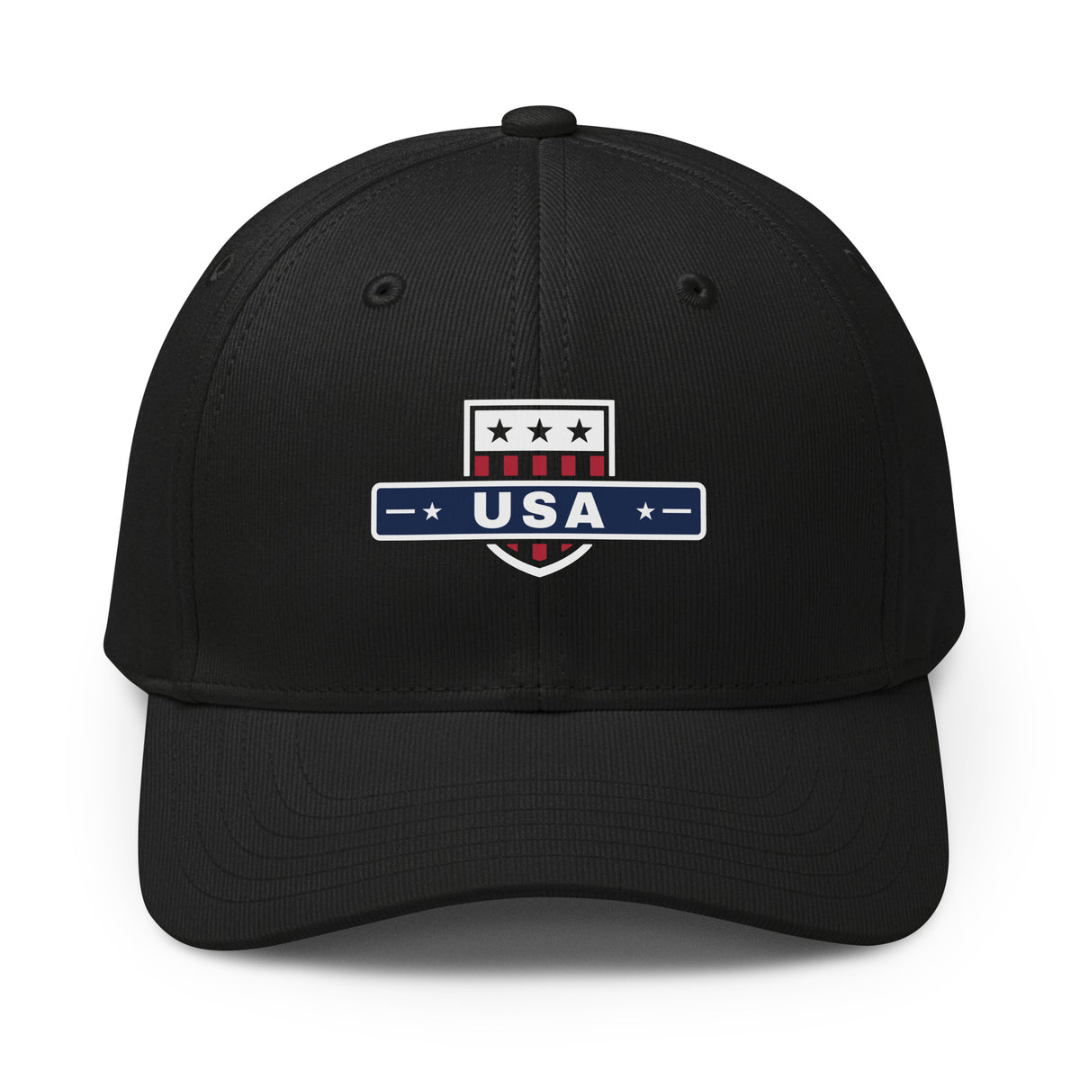 USA Shield Premium Printed adidas Cap Black front | True American