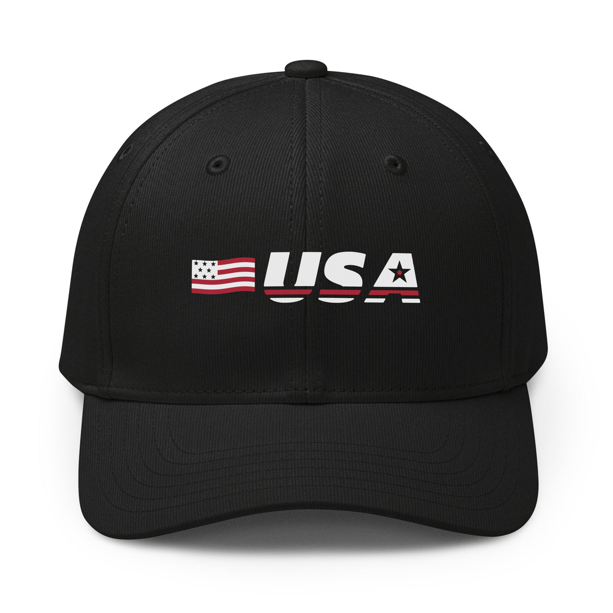 USA Flag Premium Printed adidas Cap Black front | True American