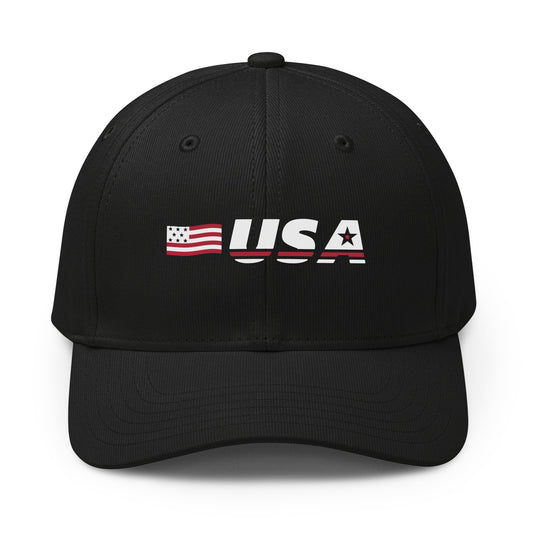 USA Flag Premium Printed adidas Cap Black front | True American