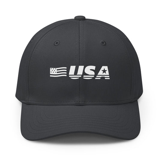 USA Flag Premium Printed adidas Cap Dark Grey front | True American