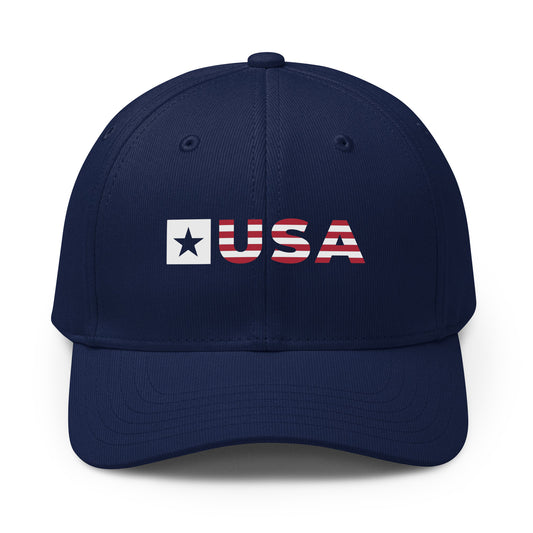 USA Striped Premium Printed adidas Cap Team Navy Blue front | True American
