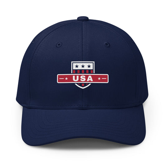 USA Shield Premium Printed adidas Cap Navy front | True American