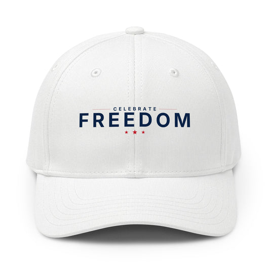 Celebrate Freedom Dad Hat, White Black, front view