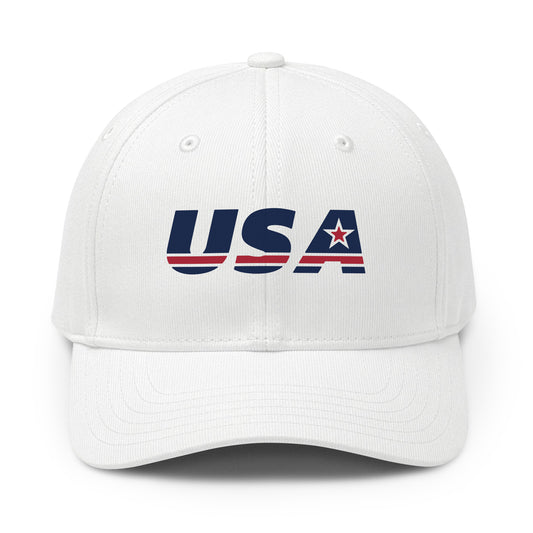USA Athletic Premium Printed adidas Cap White front | True American