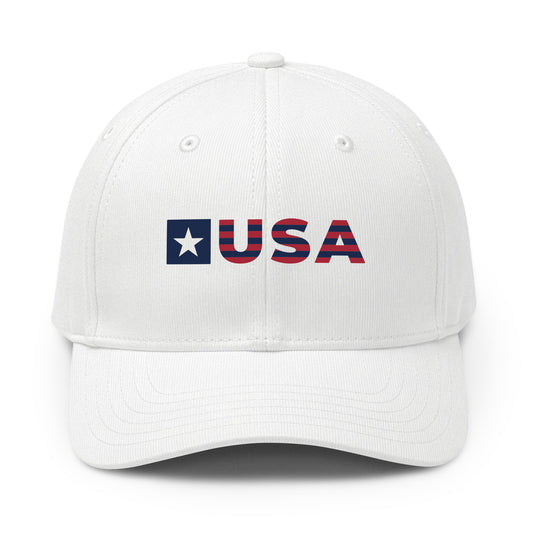 USA Striped Premium Printed adidas Cap White front | True American