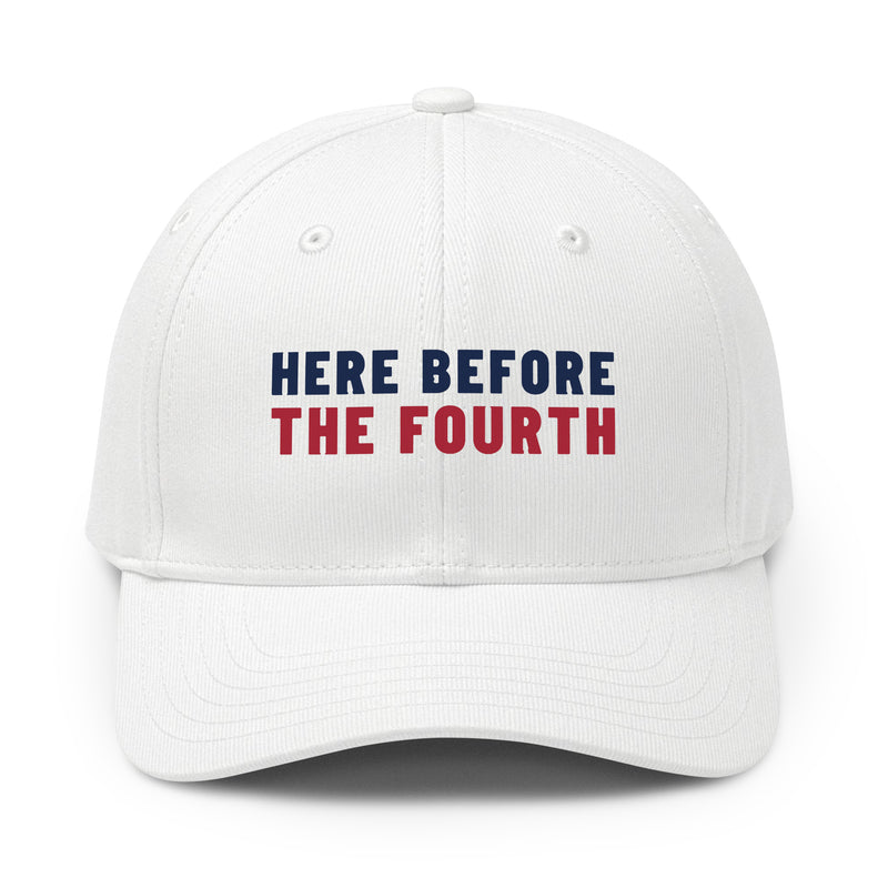 Here Before the Fourth cap, White, front | True American