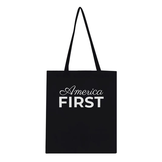 America First Script Classic Tote Black front | True American