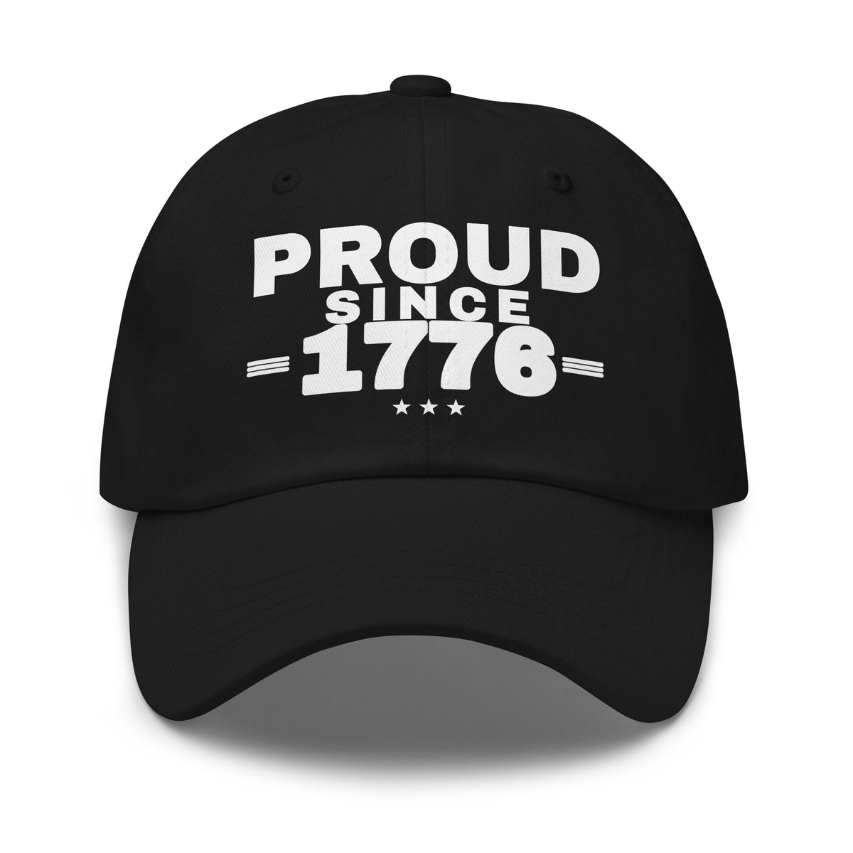 Proud Since 1776 Classic Dad Cap Black front | True American