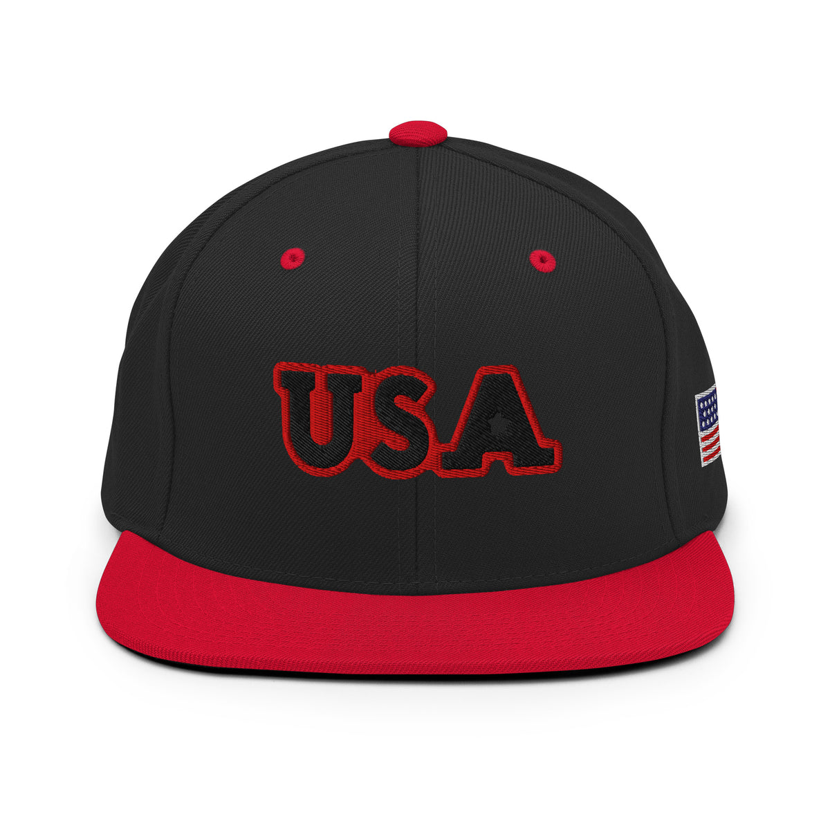 USA Puff Tonal Premium Embroidered Snapback in Black/Red front | True American