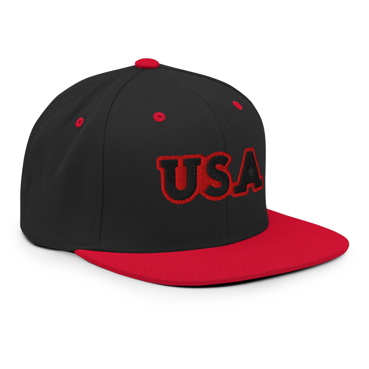 USA Puff Tonal Premium Embroidered Snapback in Black/Red right front | True American