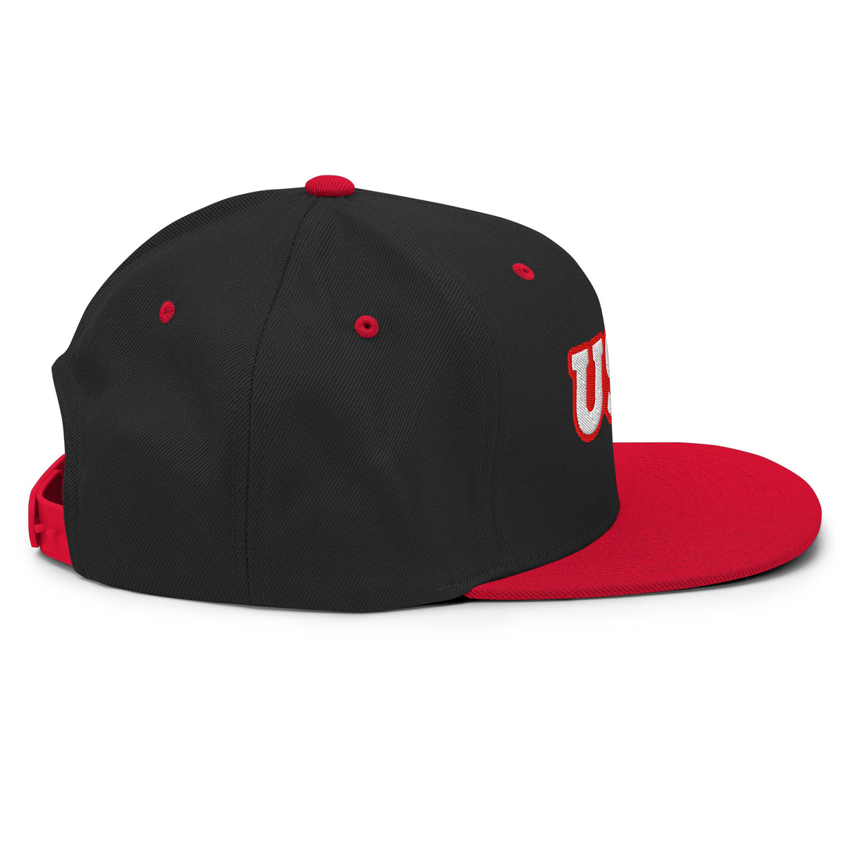 USA Puff Star A Varsity Premium Embroidered Snapback in Black/Red right side | True American