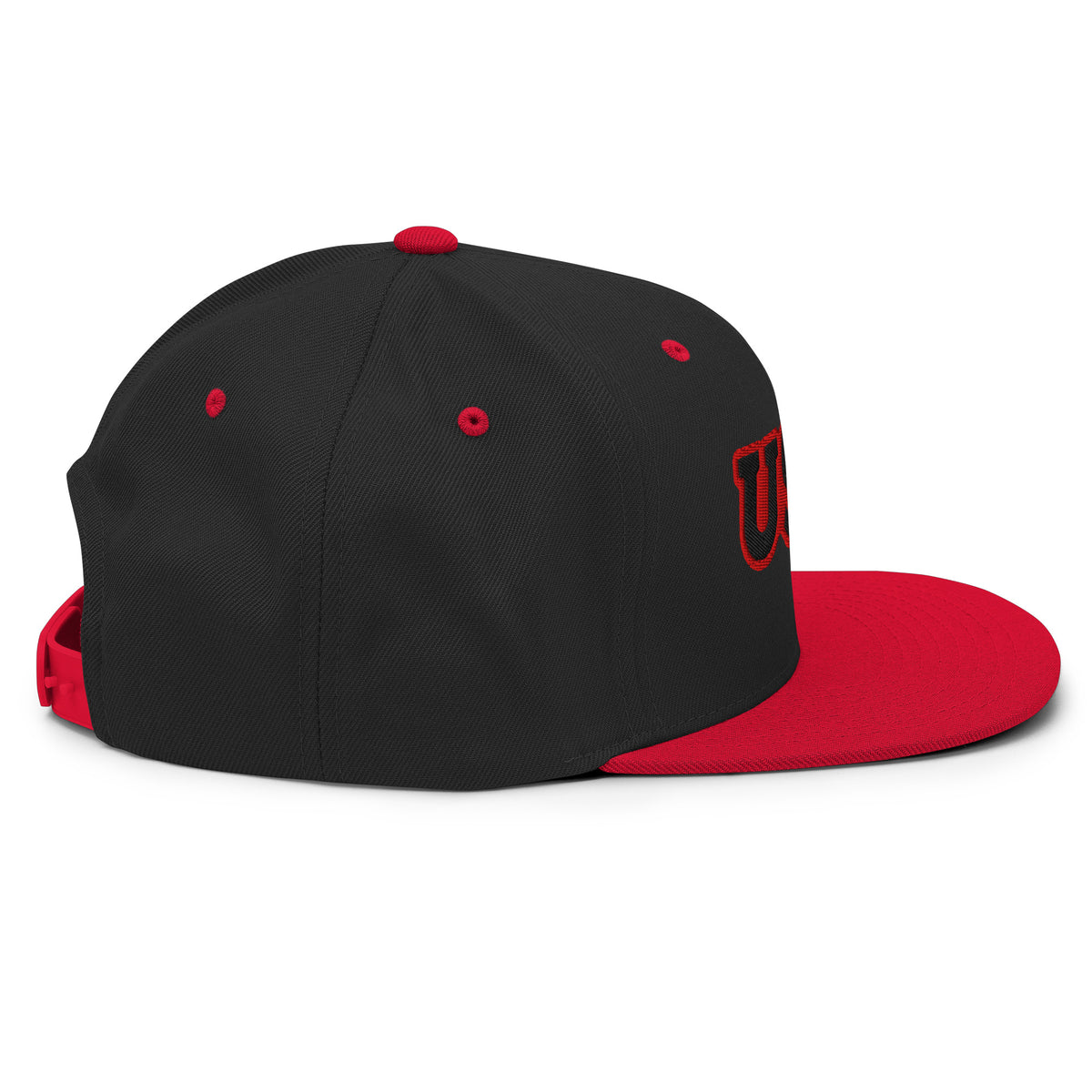 USA Puff Tonal Premium Embroidered Snapback in Black/Red right side | True American