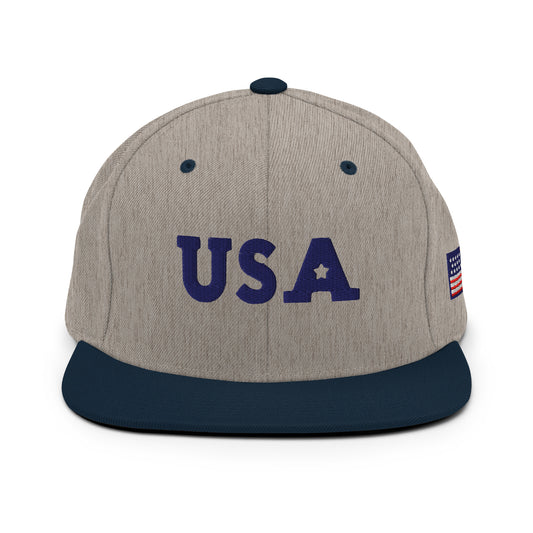 USA Puff Star Crown Premium Embroidered Snapback in Heather Grey/Navy front | True American