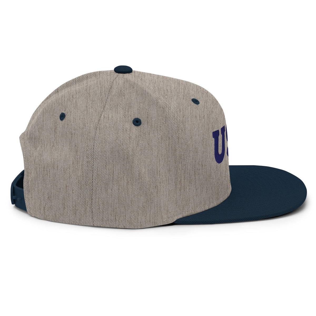 USA Puff Star Crown Premium Embroidered Snapback in Heather Grey/Navy right side | True American