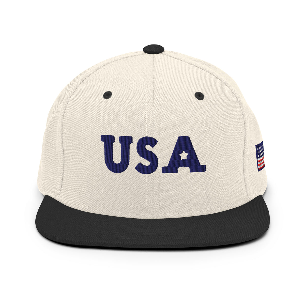 USA Puff Star Crown Premium Embroidered Snapback in Natural/Black front | True American