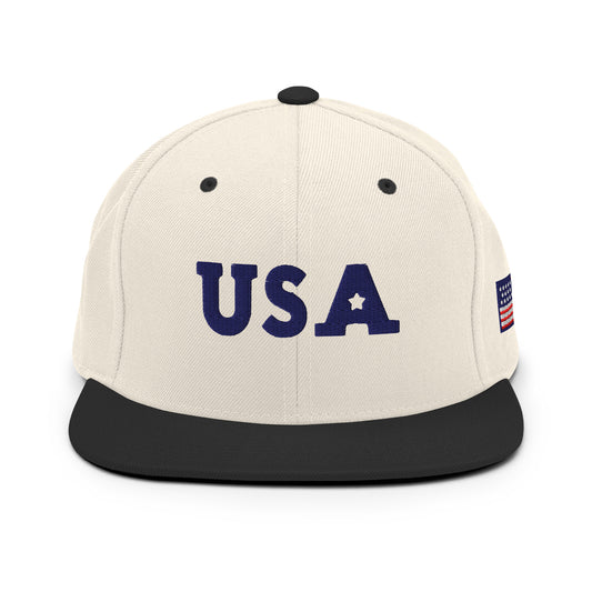 USA Puff Star Crown Premium Embroidered Snapback in Natural/Black front | True American
