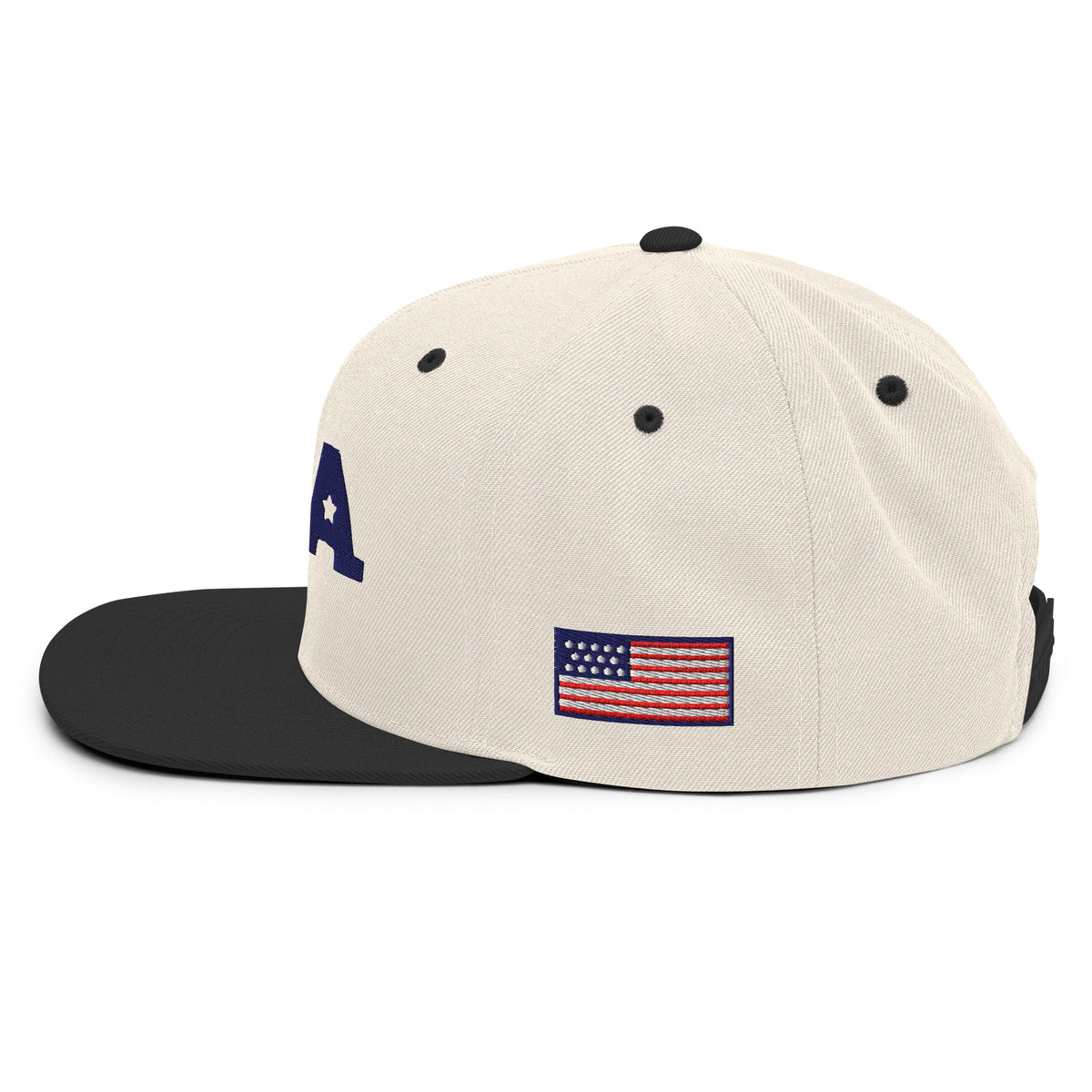 USA Puff Star Crown Premium Embroidered Snapback in Natural/Black left side flag | True American