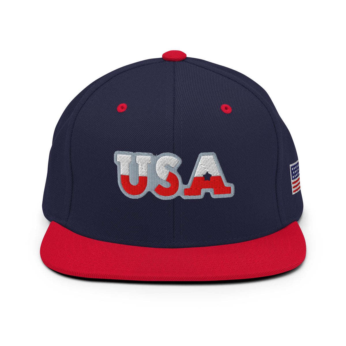 USA Puff Heritage Split Premium Embroidered Snapback in Navy/Red front | True American