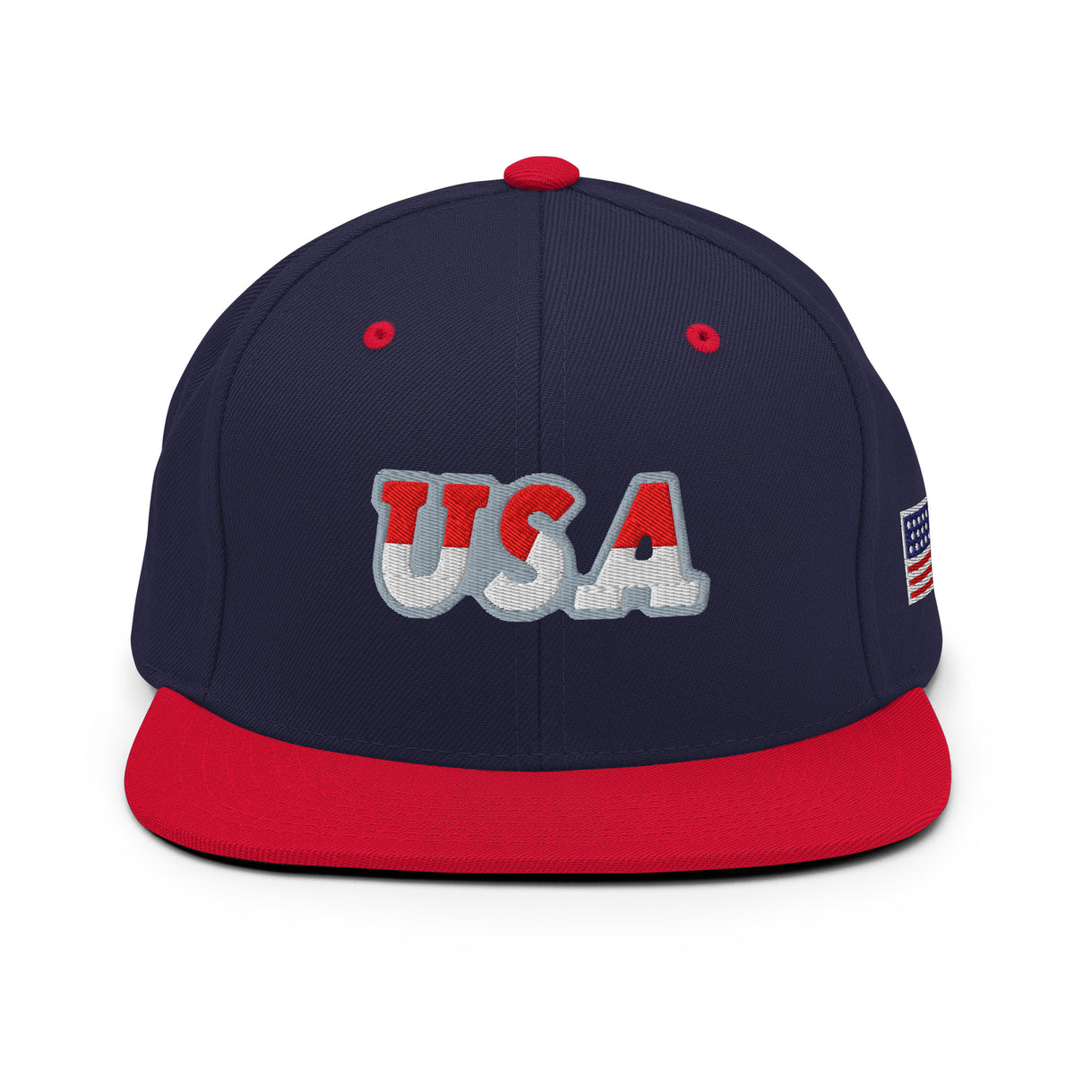 USA Puff Speed Slant Premium Embroidered Snapback in Navy/Red front | True American