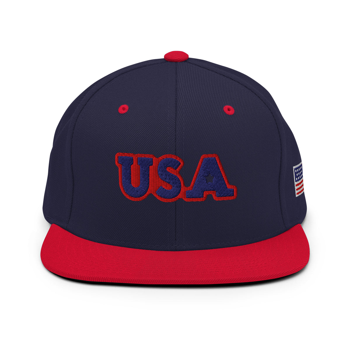 USA Puff Tonal Premium Embroidered Snapback in Navy/Red front | True American