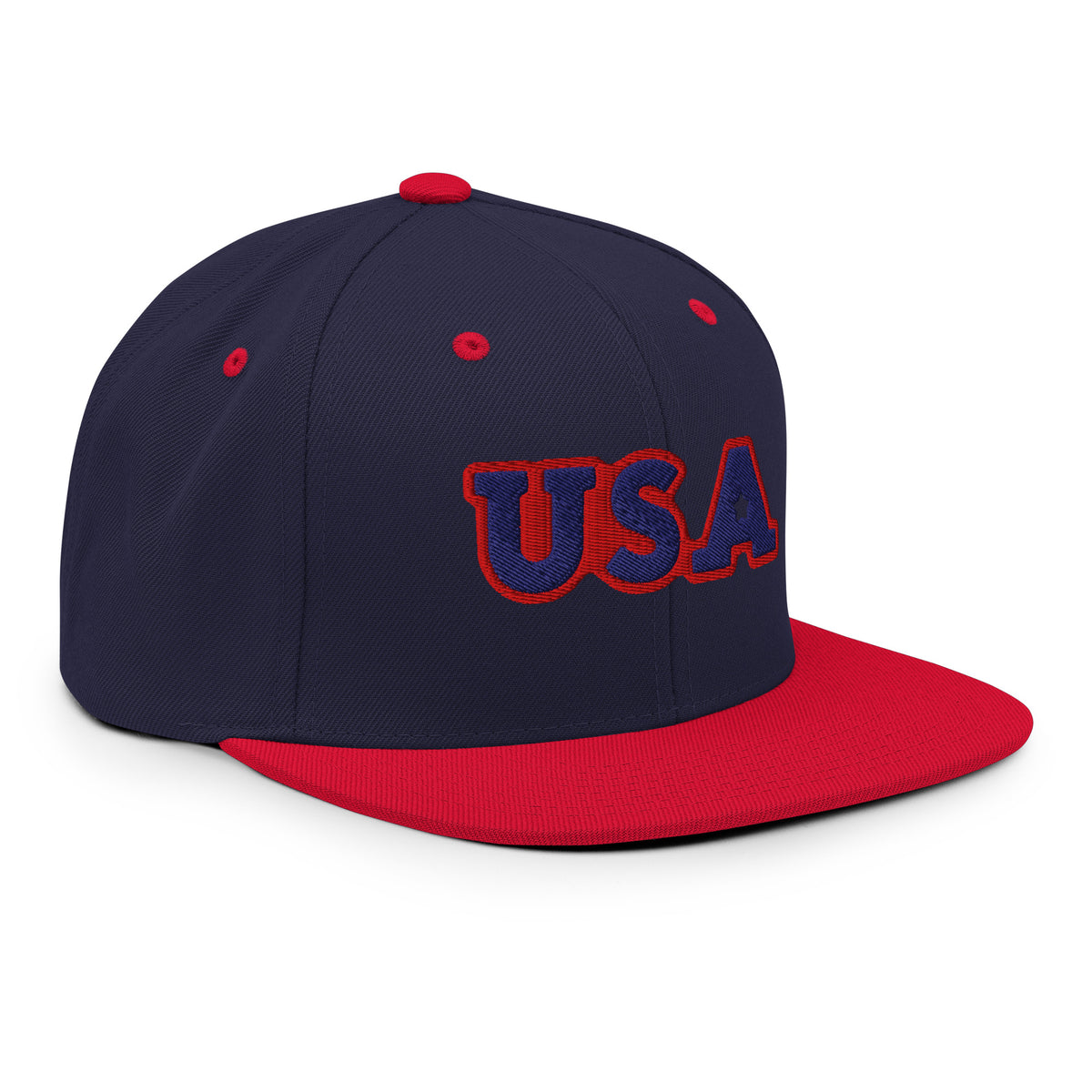 USA Puff Tonal Premium Embroidered Snapback in Navy/Red right front | True American