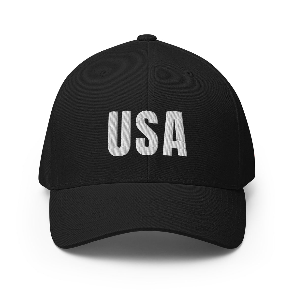 USA Puff Varsity Premium Embroidered Flexfit Cap Black front | True American