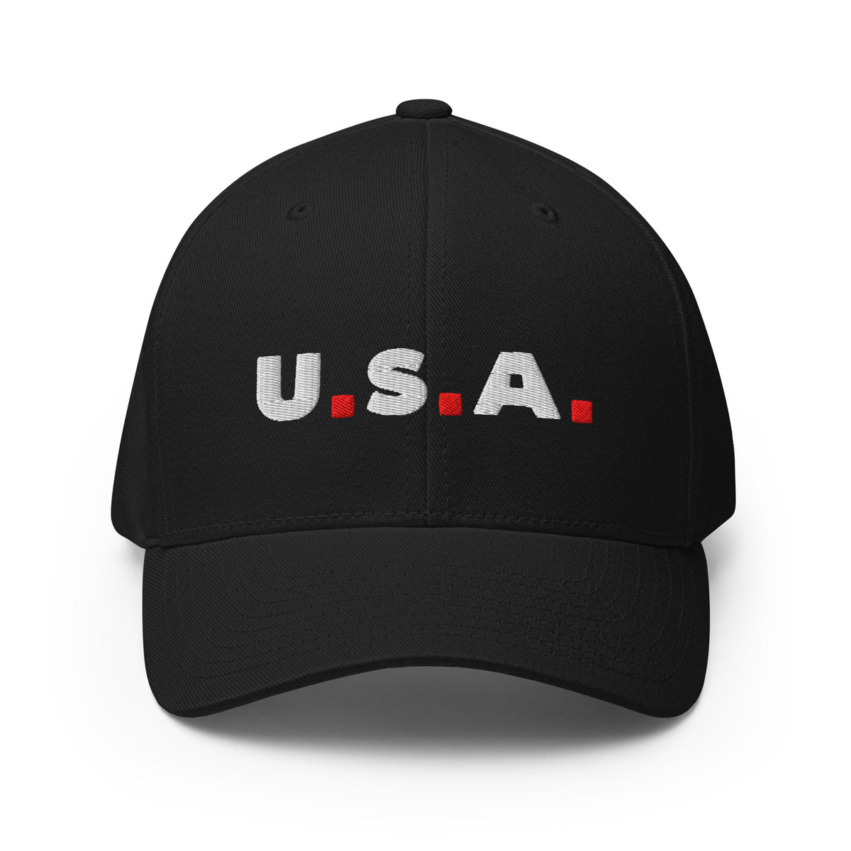 USA Puff Dots Premium Embroidered Flexfit Cap Black front | True American