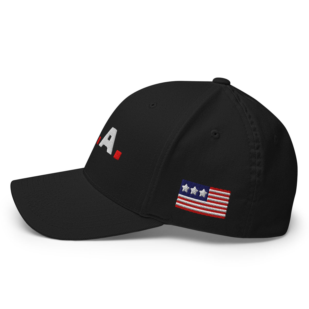 USA Puff Dots Premium Embroidered Flexfit Cap Black left side flag | True American