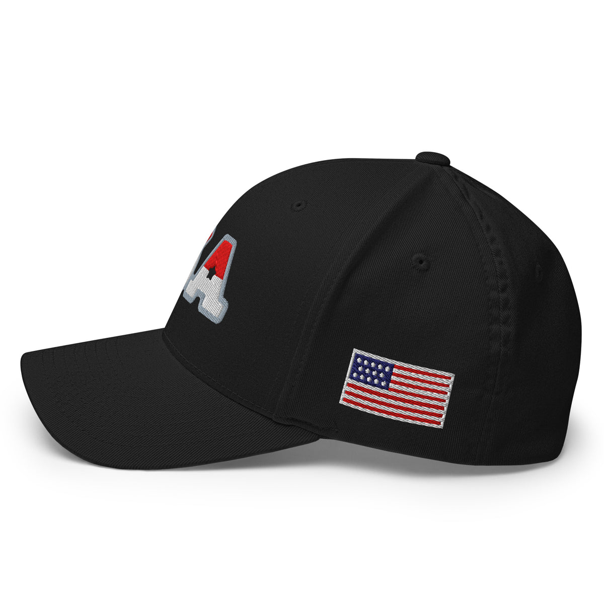USA Puff Heritage Split Premium Embroidered Flexfit Cap in Black left side flag | True American
