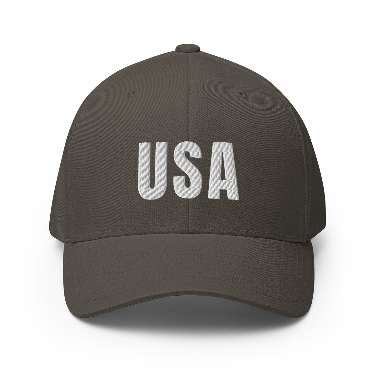 USA Puff Varsity Premium Embroidered Flexfit Cap Dark Grey front | True American