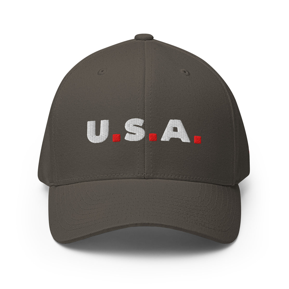USA Puff Dots Premium Embroidered Flexfit Cap Dark Grey front | True American