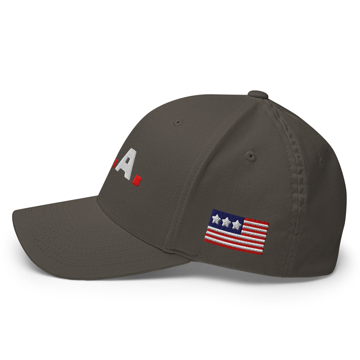USA Puff Dots Premium Embroidered Flexfit Cap Dark Grey left side flag | True American
