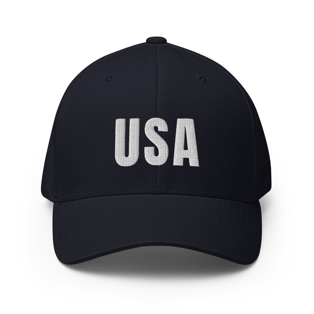 USA Puff Varsity Premium Embroidered Flexfit Cap Navy front | True American
