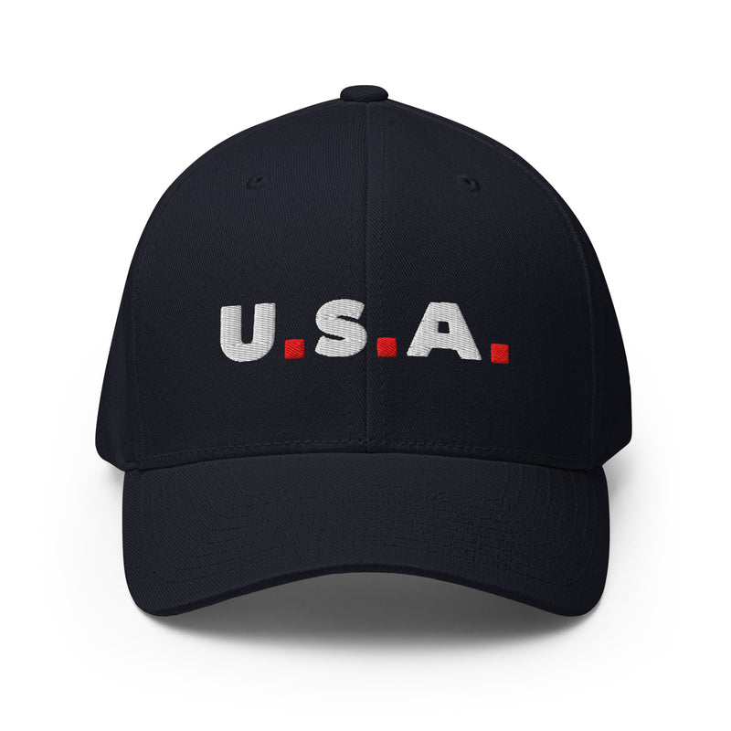 USA Puff Dots Premium Embroidered Flexfit Cap Navy front | True American