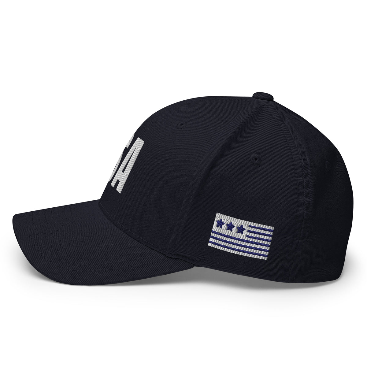 USA Puff Varsity Premium Embroidered Flexfit Cap Navy left side flag | True American