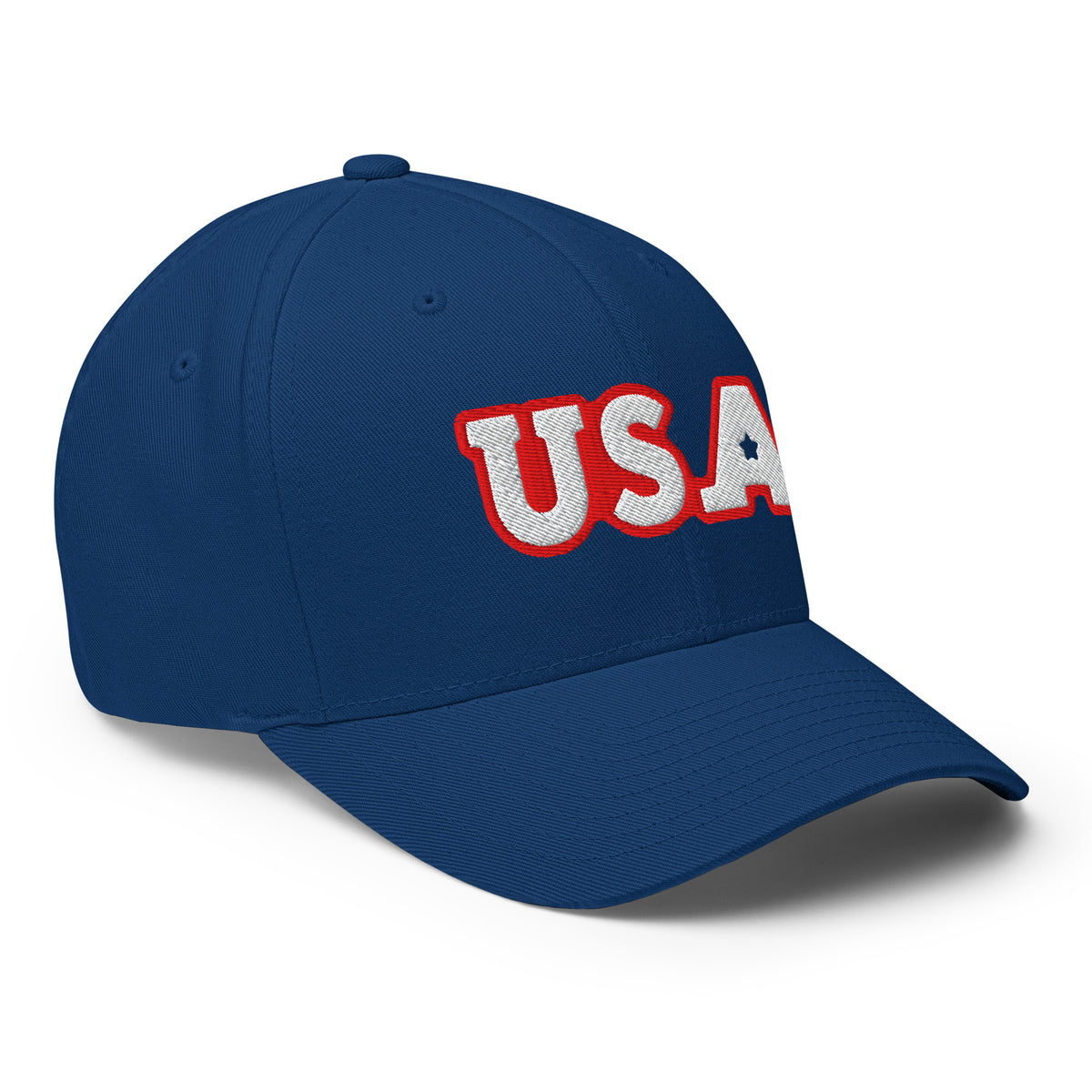 USA Puff Star A Varsity Premium Embroidered Flexfit Cap in Royal Blue right front | True American