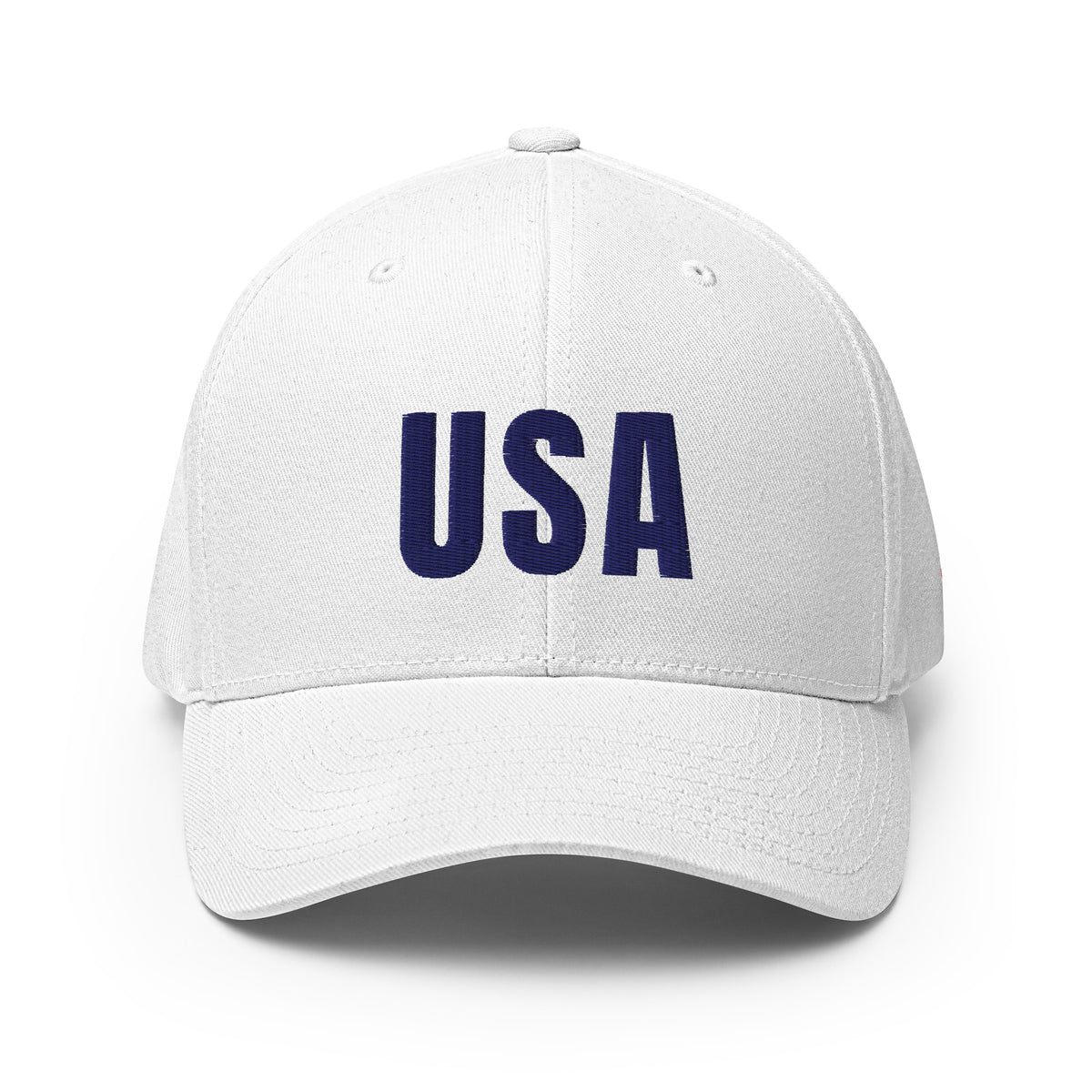 USA Puff Varsity Premium Embroidered Flexfit Cap White front | True American