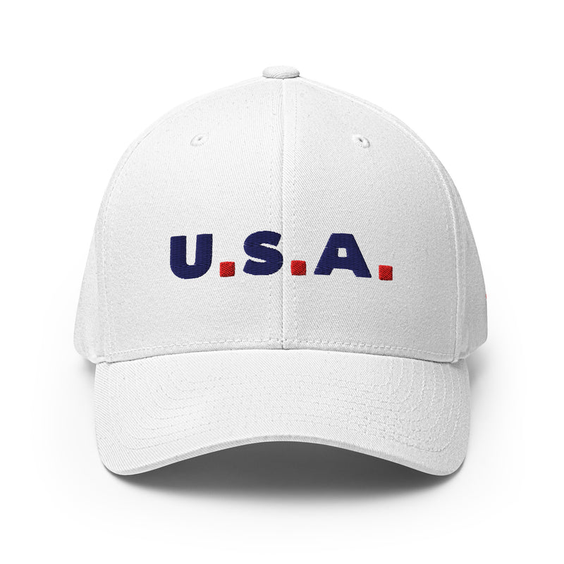 USA Puff Dots Premium Embroidered Flexfit Cap White front | True American