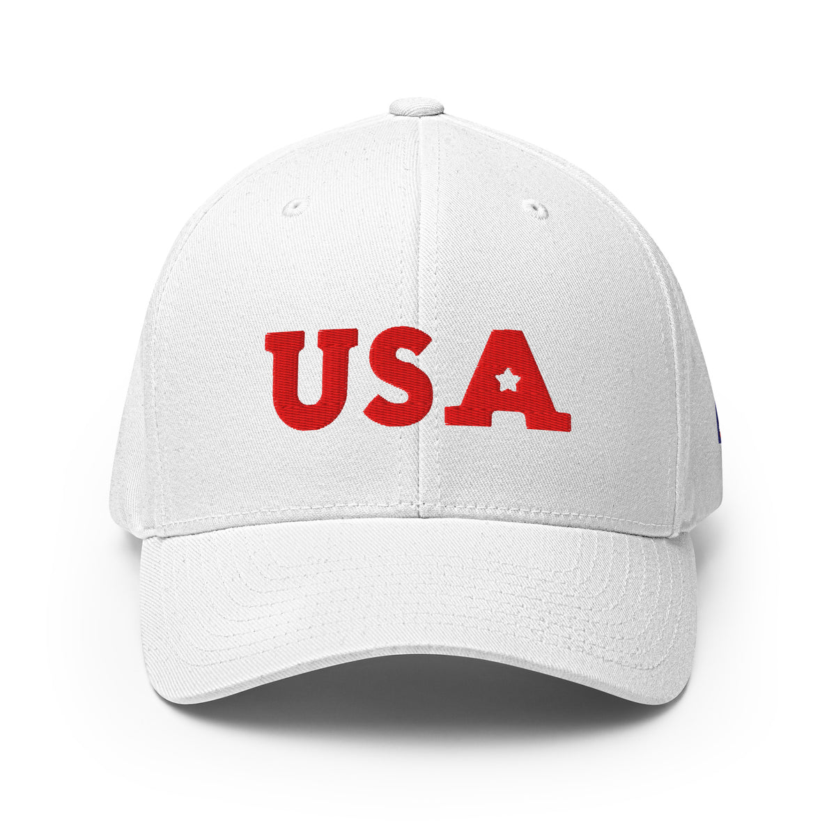 USA Puff Star Crown Premium Embroidered Flexfit Cap in White front | True American