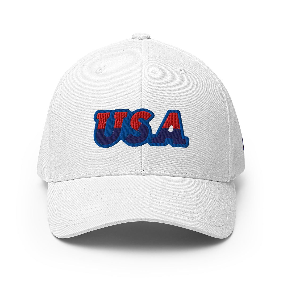USA Puff Speed Slant Premium Embroidered Flexfit Cap in White front | True American