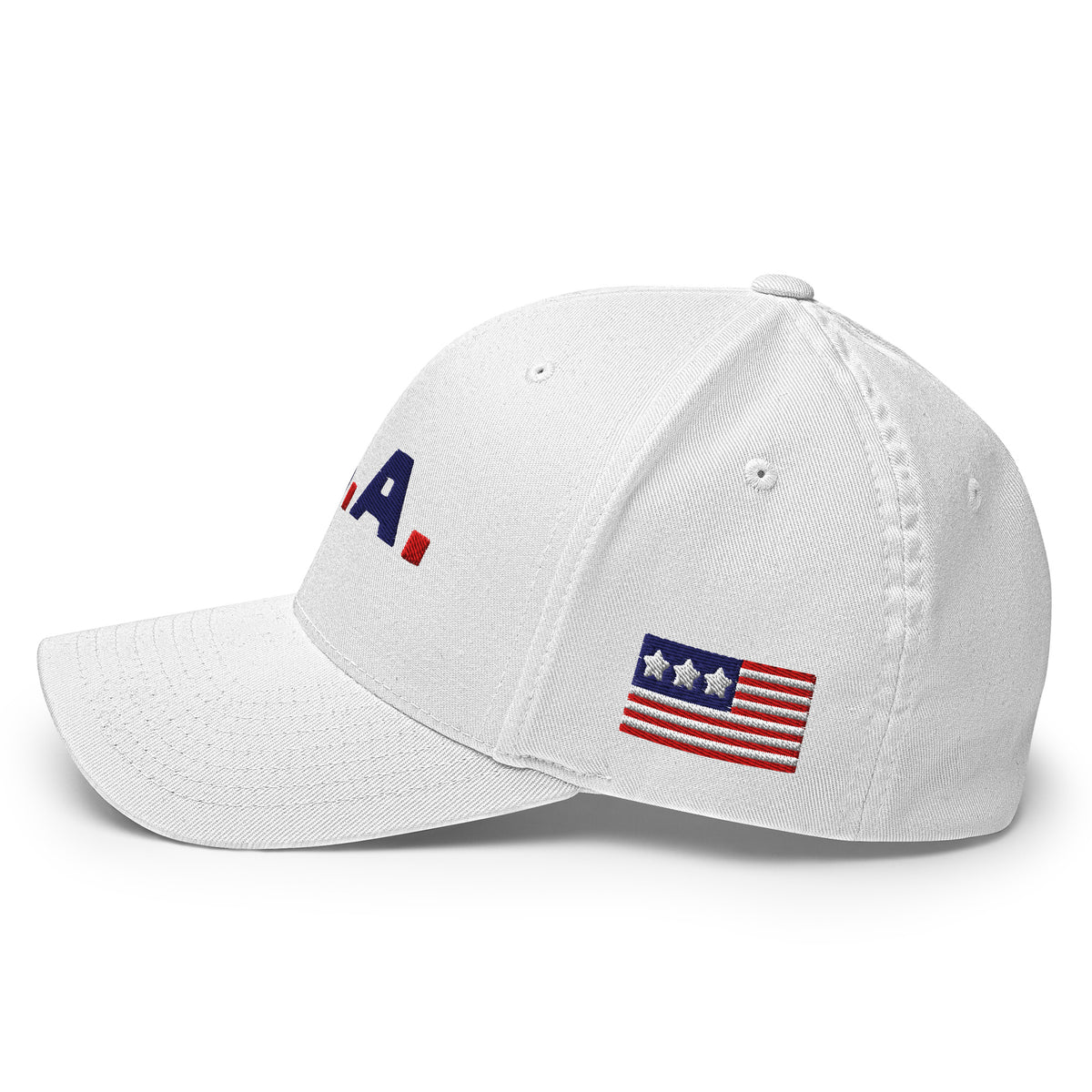 USA Puff Dots Premium Embroidered Flexfit Cap White left side flag | True American