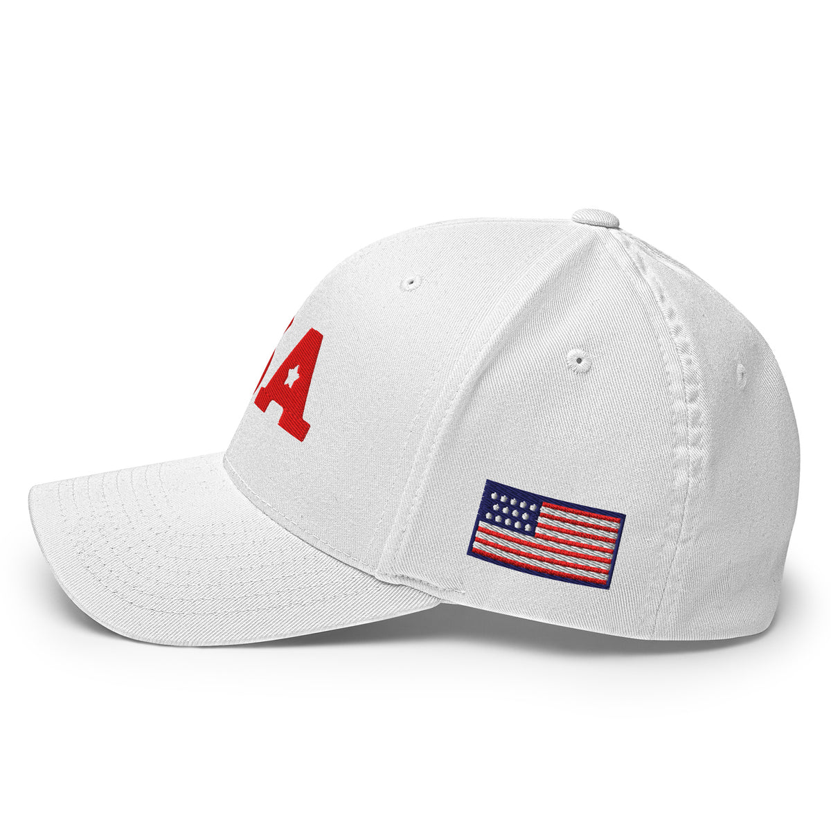 USA Puff Star Crown Premium Embroidered Flexfit Cap in White left side flag | True American