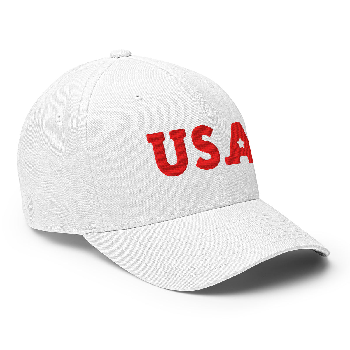 USA Puff Star Crown Premium Embroidered Flexfit Cap in White right front | True American