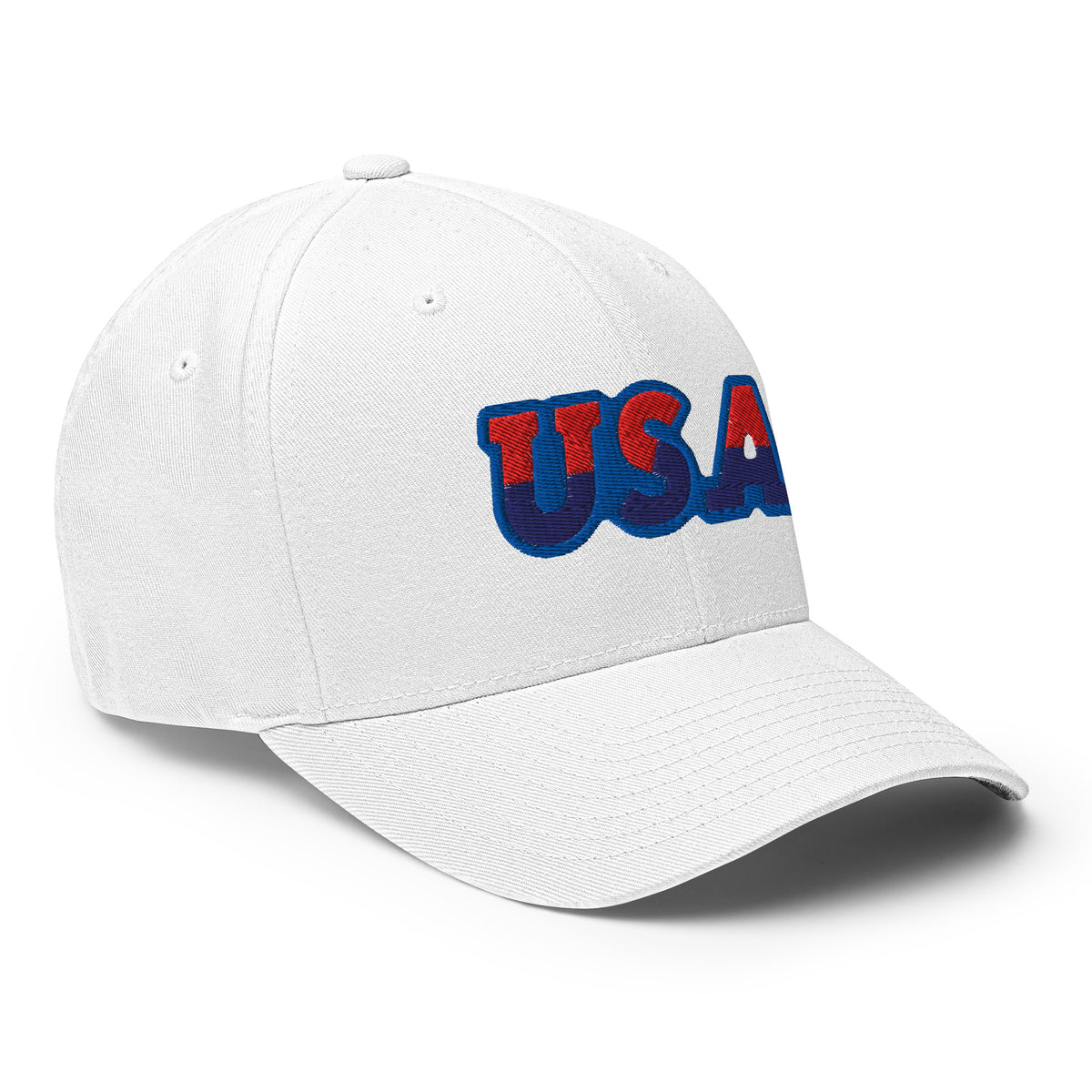 USA Puff Speed Slant Premium Embroidered Flexfit Cap in White right front | True American