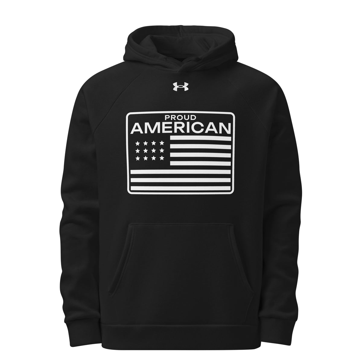 Proud American Flag Patch UA Hoodie Black front | True American