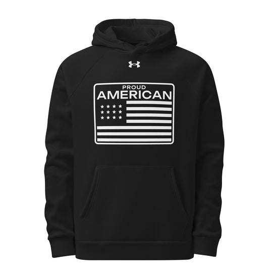 Proud American Flag Patch UA Hoodie Black front | True American