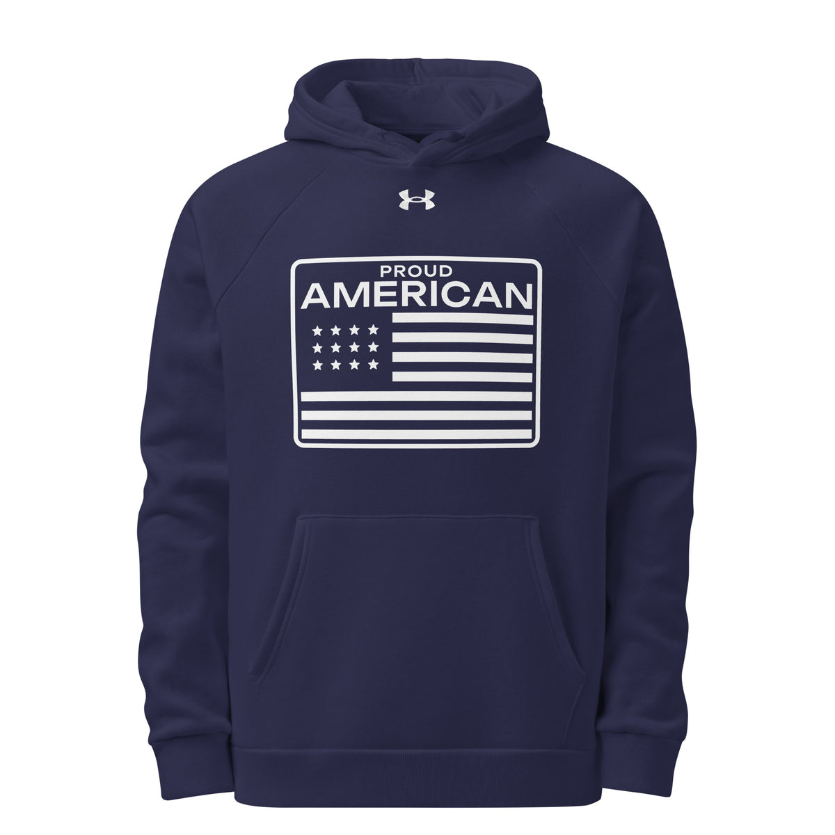 Proud American Flag Patch UA Hoodie Navy front | True American
