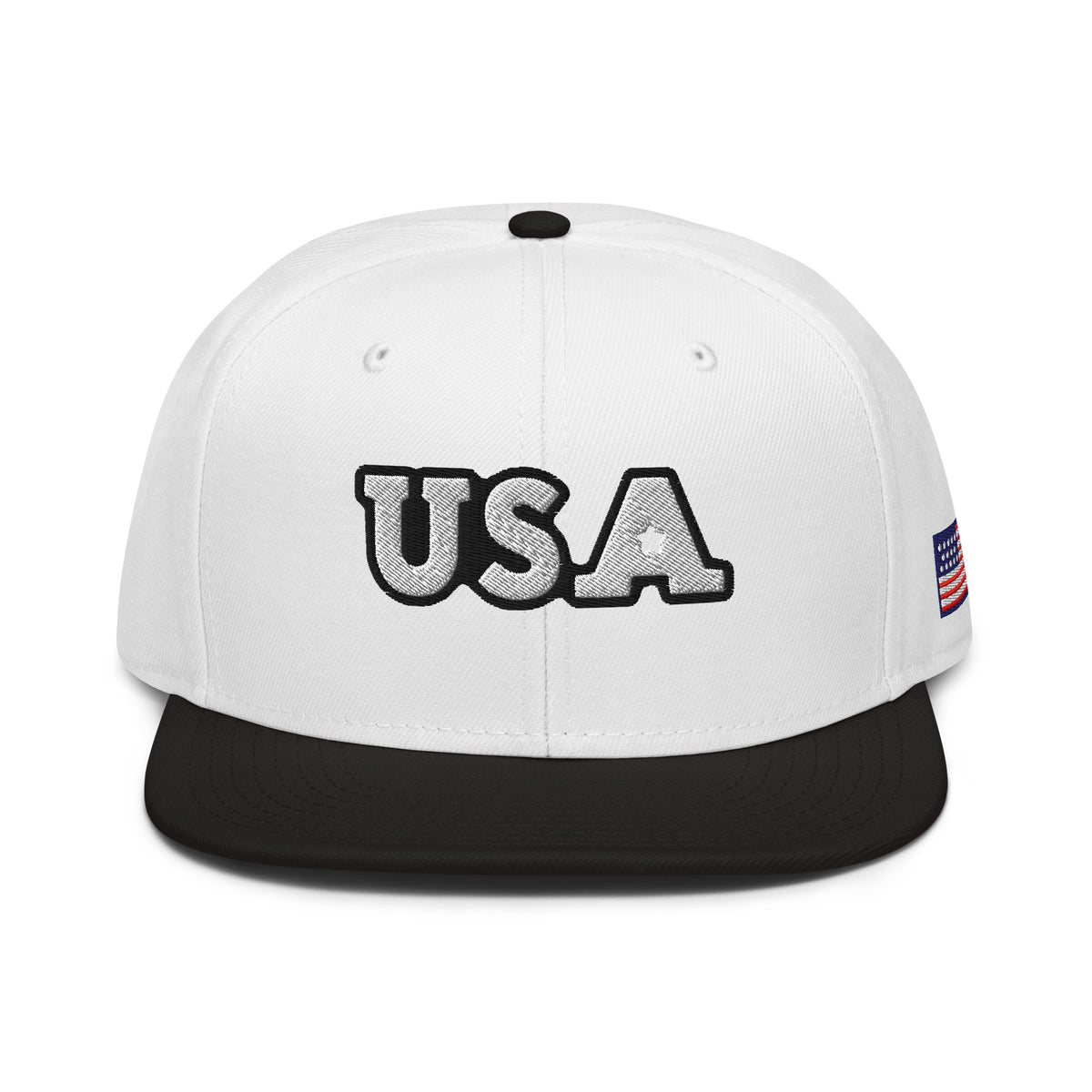 USA Puff Tonal Premium Embroidered Snapback in White/Black front | True American