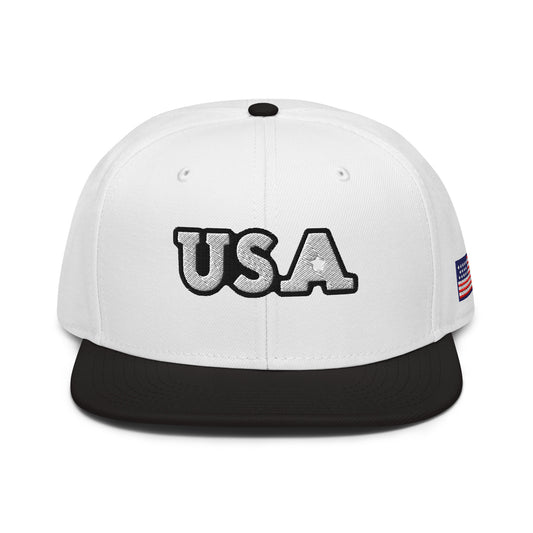 USA Puff Tonal Premium Embroidered Snapback in White/Black front | True American