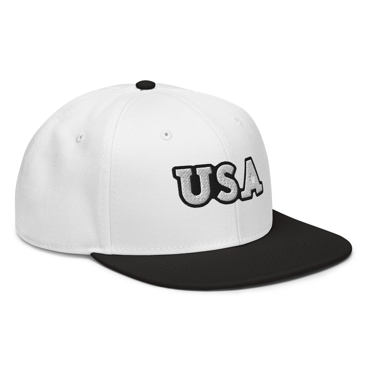 USA Puff Tonal Premium Embroidered Snapback in White/Black right front | True American